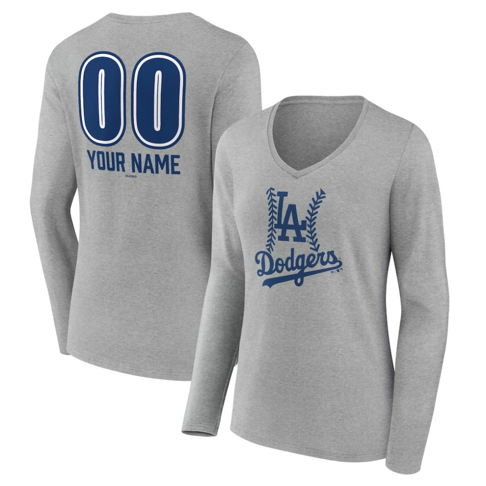 Los Angeles Dodgers Women's Personalized Name & Number Fastball Long Sleeve V-Neck T-Shirt Online