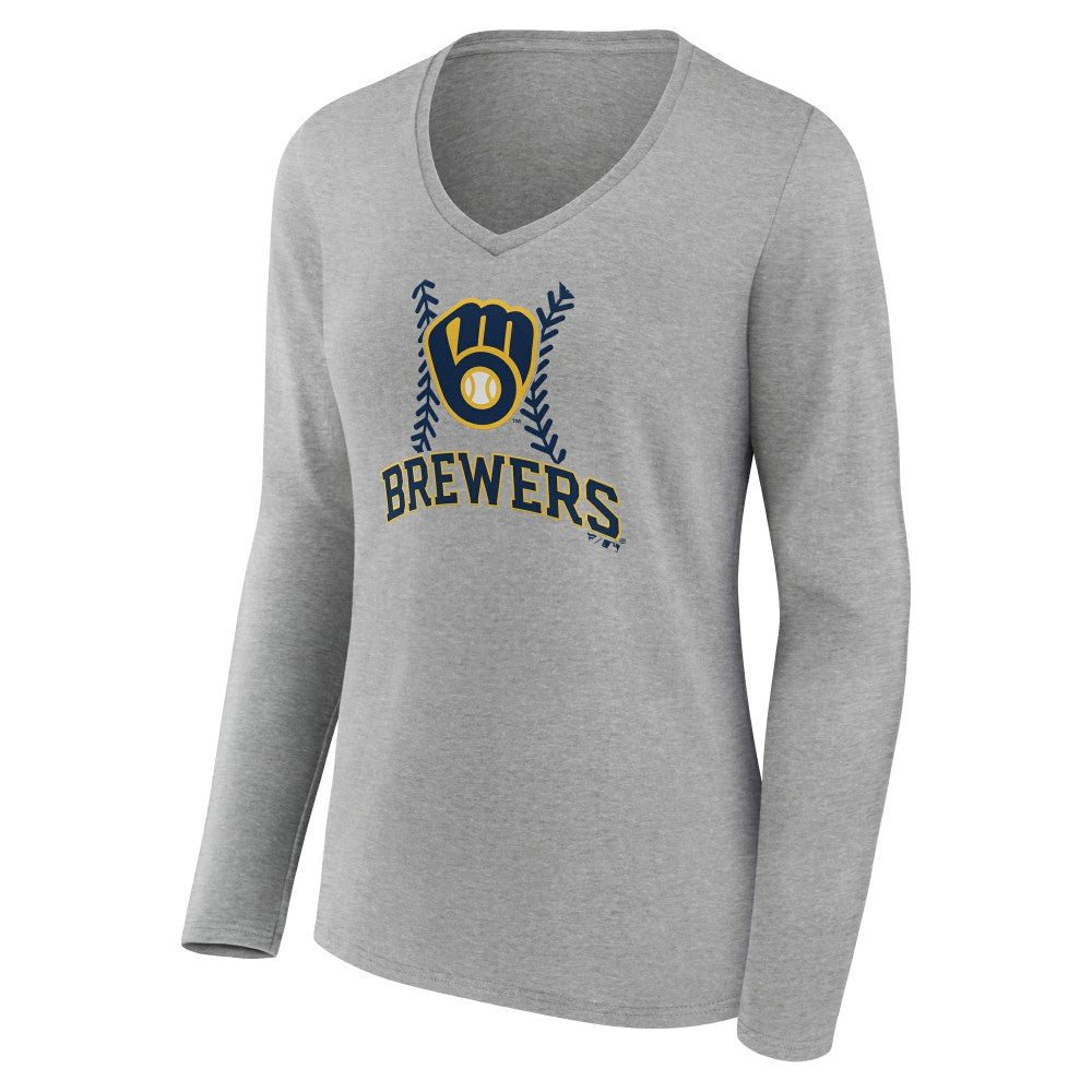 Milwaukee Brewers Women's Personalized Name & Number Fastball Long Sleeve V-Neck T-Shirt Near Me