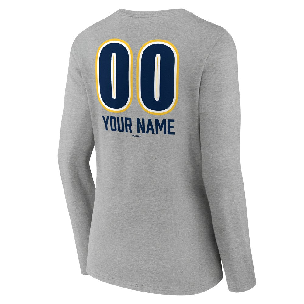 Milwaukee Brewers Women's Personalized Name & Number Fastball Long Sleeve V-Neck T-Shirt Near Me