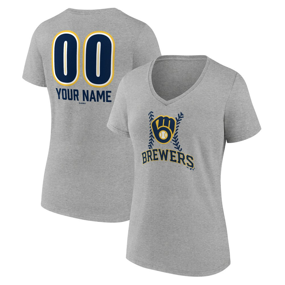 Milwaukee Brewers Women's Personalized Name & Number Fastball V-Neck T-Shirt Discount
