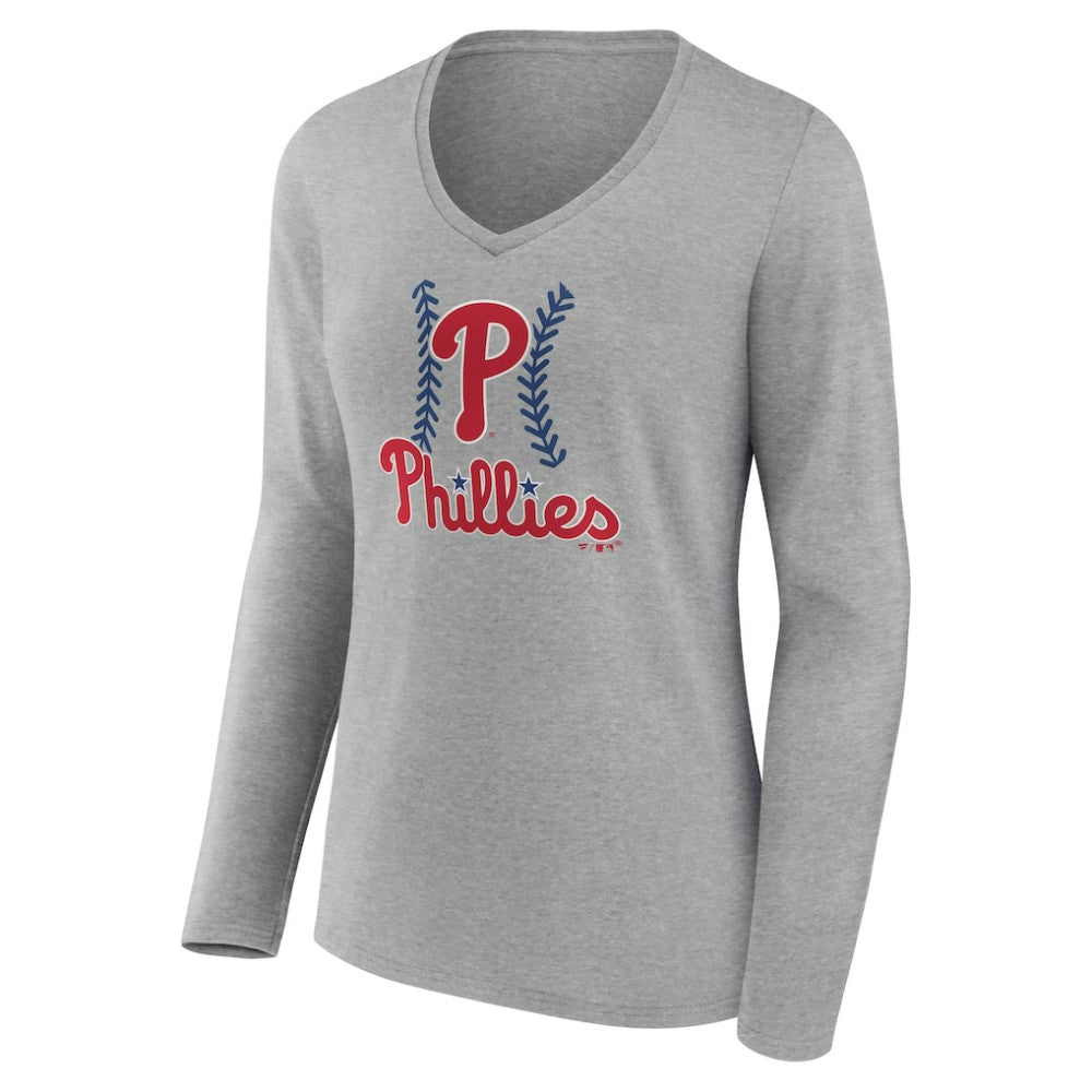 Philadelphia Phillies Women's Personalized Name & Number Fastball Long Sleeve V-Neck T-Shirt Sale