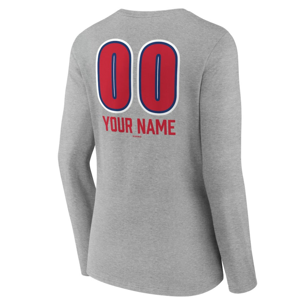 Philadelphia Phillies Women's Personalized Name & Number Fastball Long Sleeve V-Neck T-Shirt Sale