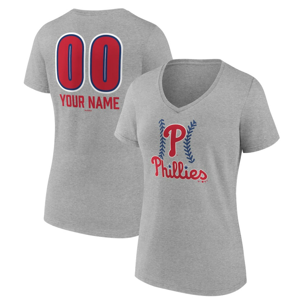 Philadelphia Phillies Women's Personalized Name & Number Fastball V-Neck T-Shirt for sale
