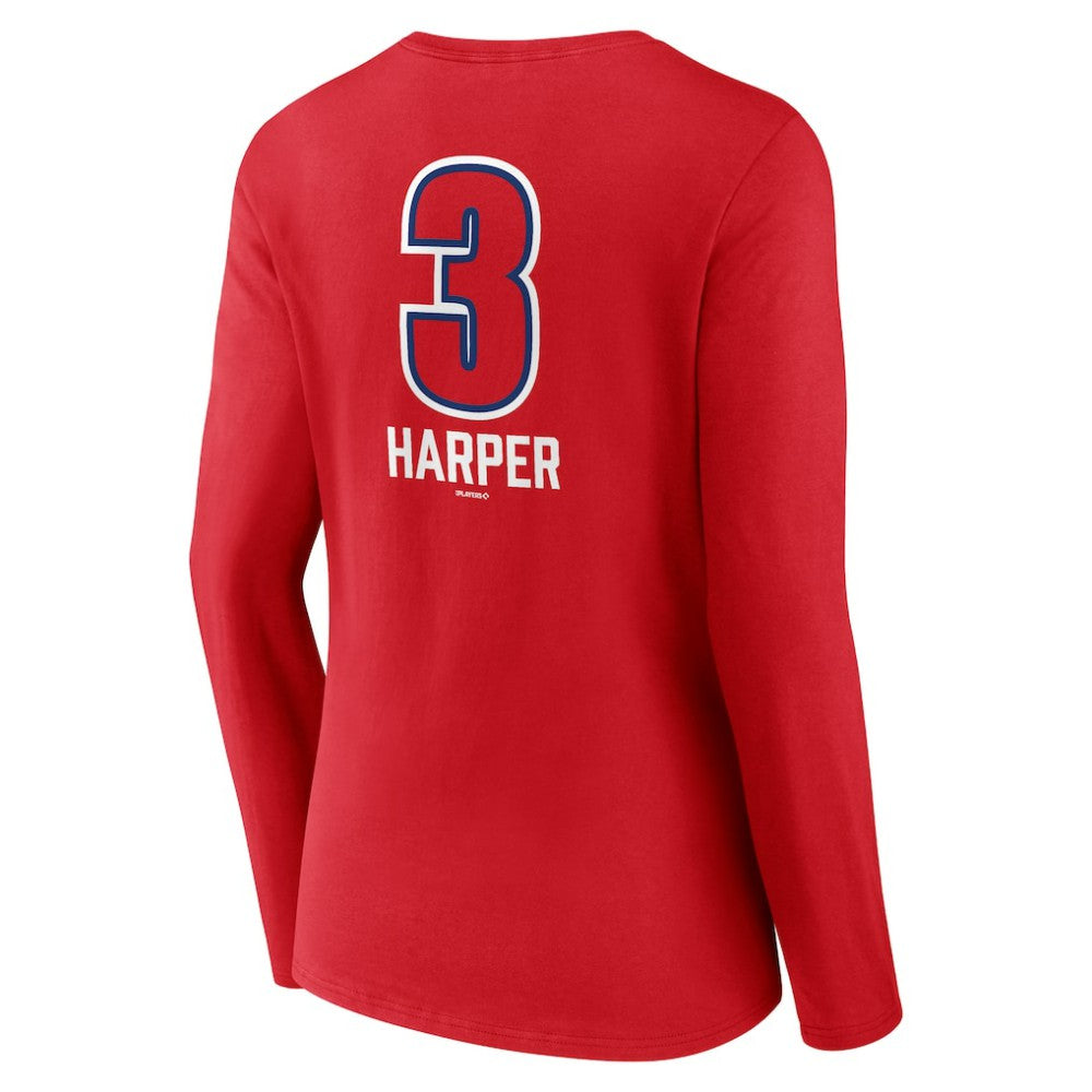 Bryce Harper Philadelphia Phillies Women's Fastball Player Name & Number Long Sleeve V-Neck T-Shirt for sale