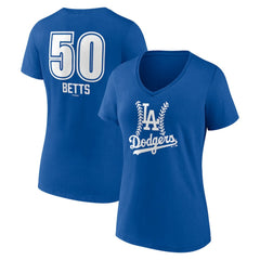Mookie Betts Los Angeles Dodgers Women's Fastball Player Name & Number V-Neck T-Shirt Sale