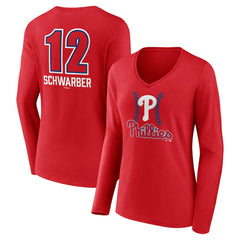 Kyle Schwarber Philadelphia Phillies Women's Fastball Player Name & Number Long Sleeve V-Neck T-Shirt Near Me