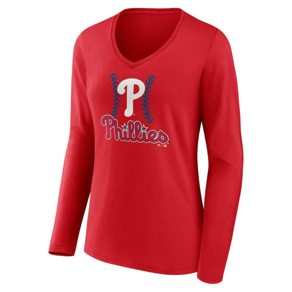 Trea Turner Philadelphia Phillies Women's Fastball Player Name & Number Long Sleeve V-Neck T-Shirt Near Me