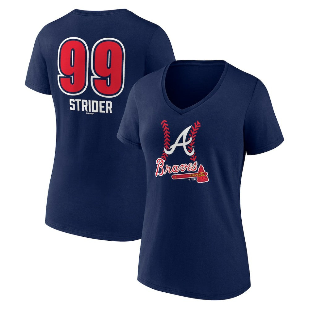Spencer Strider Atlanta Braves Women's Fastball Player Name & Number V-Neck T-Shirt for sale