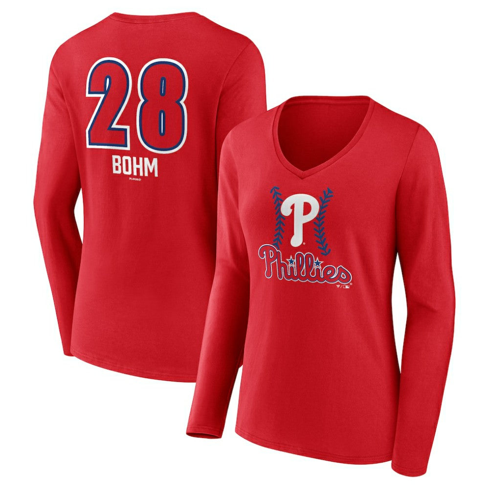 Alec Bohm Philadelphia Phillies Women's Fastball Player Name & Number Long Sleeve V-Neck T-Shirt Online