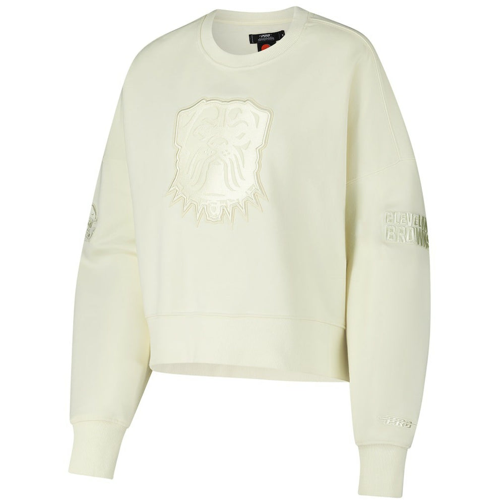 Cleveland Browns Pro Standard Triple Tonal Cropped Fleece Pullover Sweatshirt - Cream - NFL