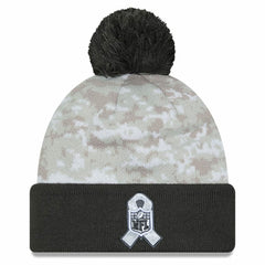 Las Vegas Raiders New Era 2024 Salute To Service Digital Camo Cuffed Knit Hat with Pom - White/Graphite - NFL
