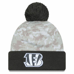 Cincinnati Bengals New Era Youth 2024 Salute To Service Cuffed Pom Knit Hat - White/Graphite - NFL