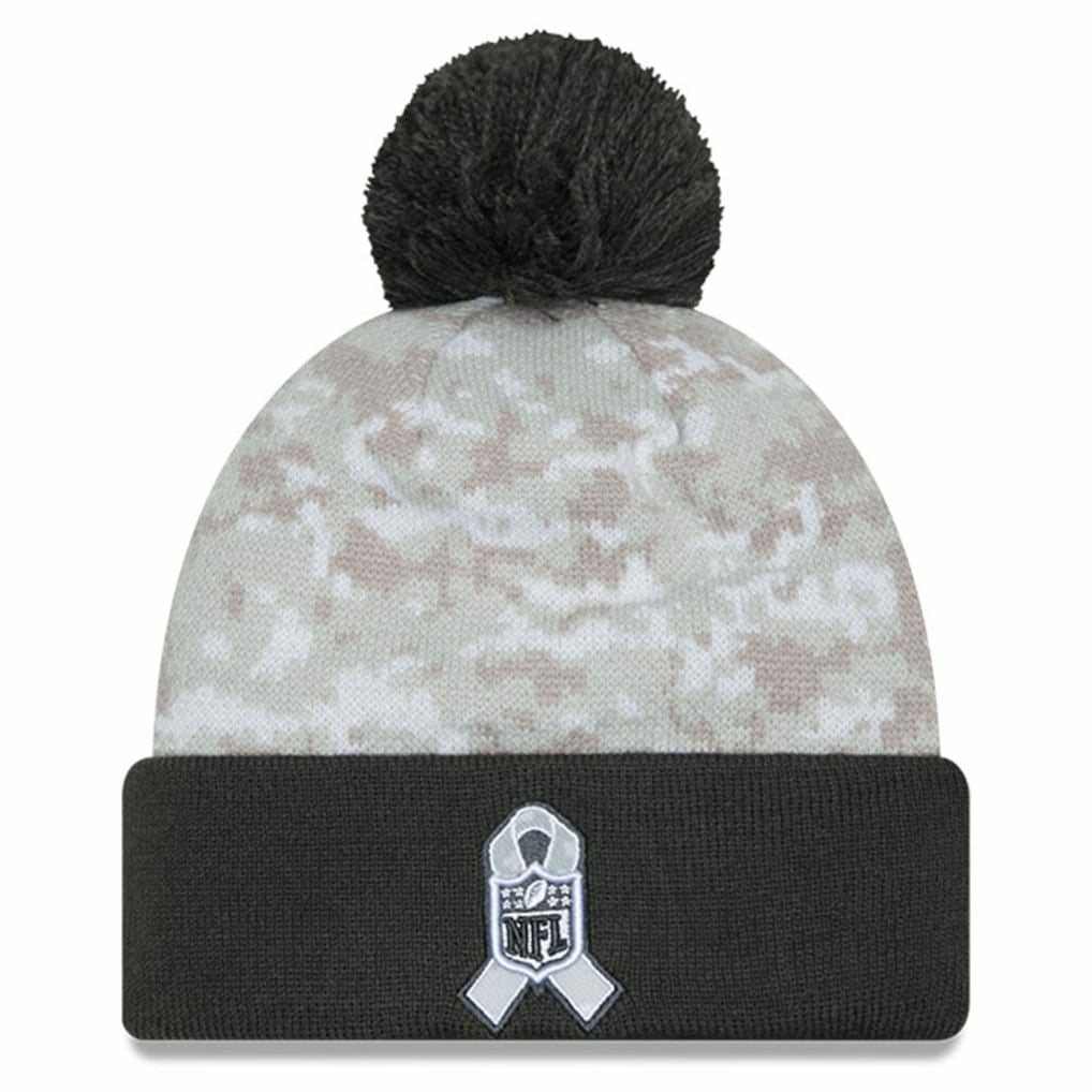 Cincinnati Bengals New Era Youth 2024 Salute To Service Cuffed Pom Knit Hat - White/Graphite - NFL