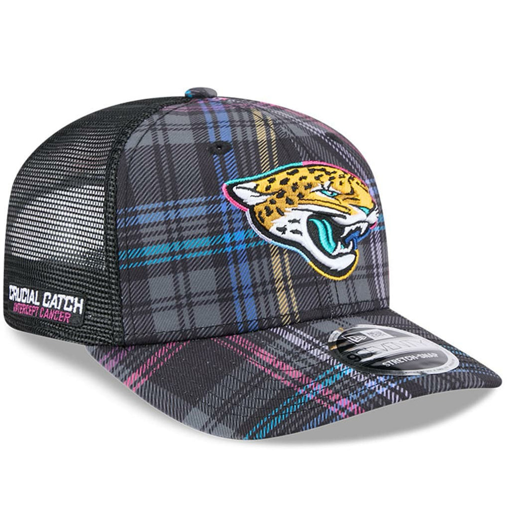 Jacksonville Jaguars New Era 2024 NFL Crucial Catch Plaid 9SEVENTY Trucker Snapback Hat - Black - NFL