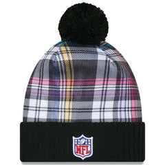 New York Jets New Era Youth 2024 NFL Crucial Catch Plaid Cuffed Pom Knit Hat - Black - NFL
