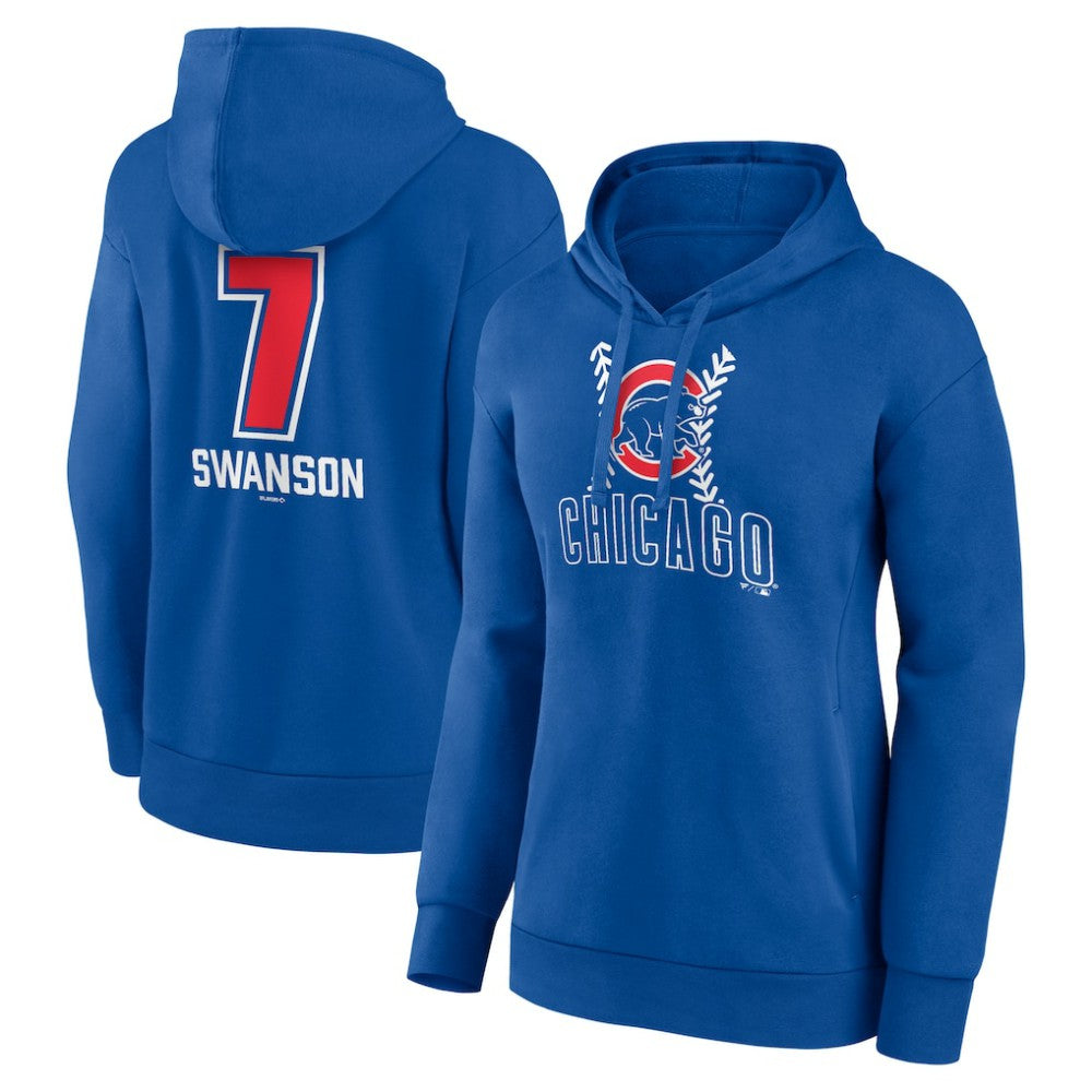 Dansby Swanson Chicago Cubs Women's Fastball Player Name & Number Pullover Hoodie Discount