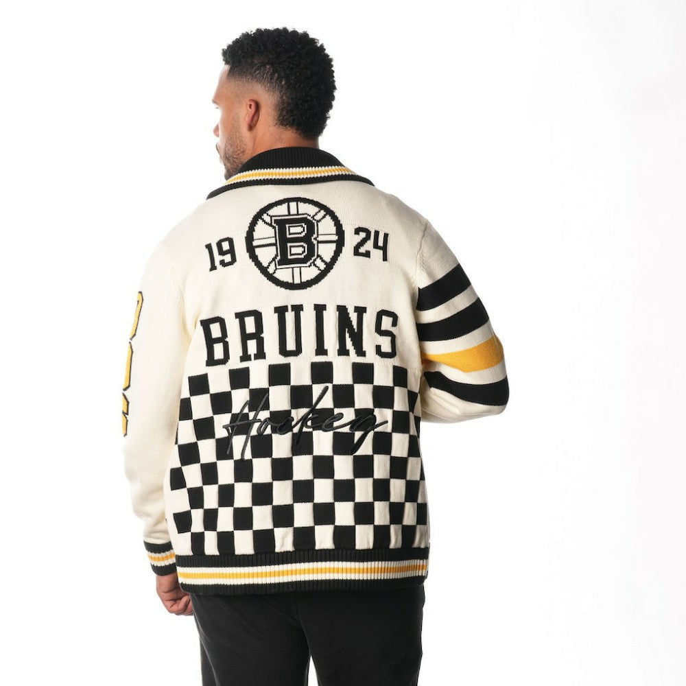 Boston Bruins The Wild Collective Unisex Jacquard Full-Zip Sweater - Cream | NHL Clearance