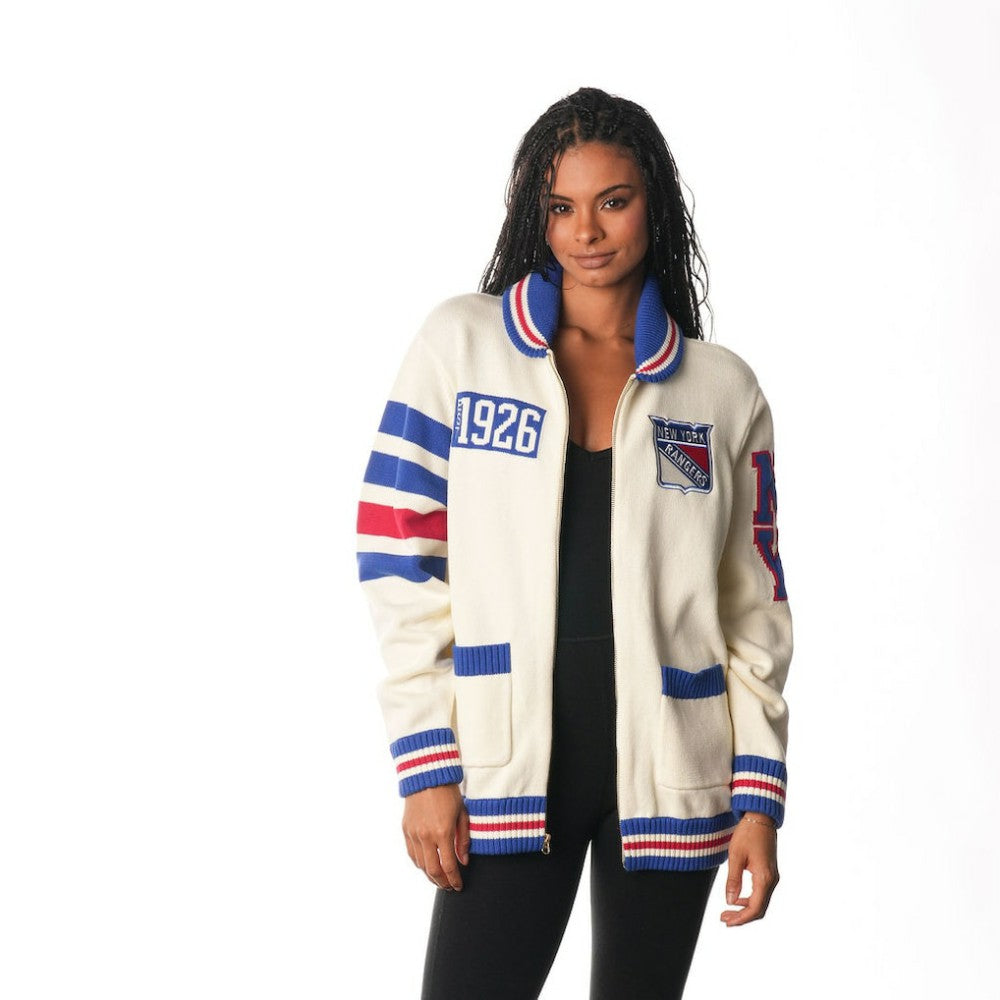 New York Rangers The Wild Collective Unisex Jacquard Full-Zip Sweater - Cream | NHL discount