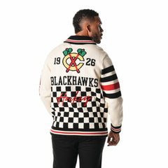 Chicago Blackhawks The Wild Collective Unisex Jacquard Full-Zip Sweater - Cream | NHL Clearance