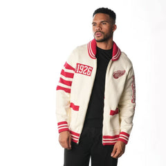 Detroit Red Wings The Wild Collective Unisex Jacquard Full-Zip Sweater - Cream | NHL Lifestyle