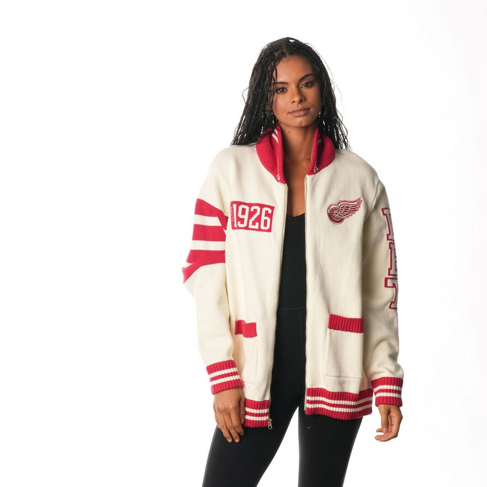 Detroit Red Wings The Wild Collective Unisex Jacquard Full-Zip Sweater - Cream | NHL Lifestyle