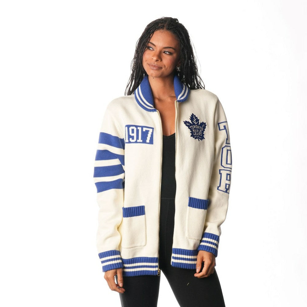Toronto Maple Leafs The Wild Collective Unisex Jacquard Full-Zip Sweater - Cream | NHL discount