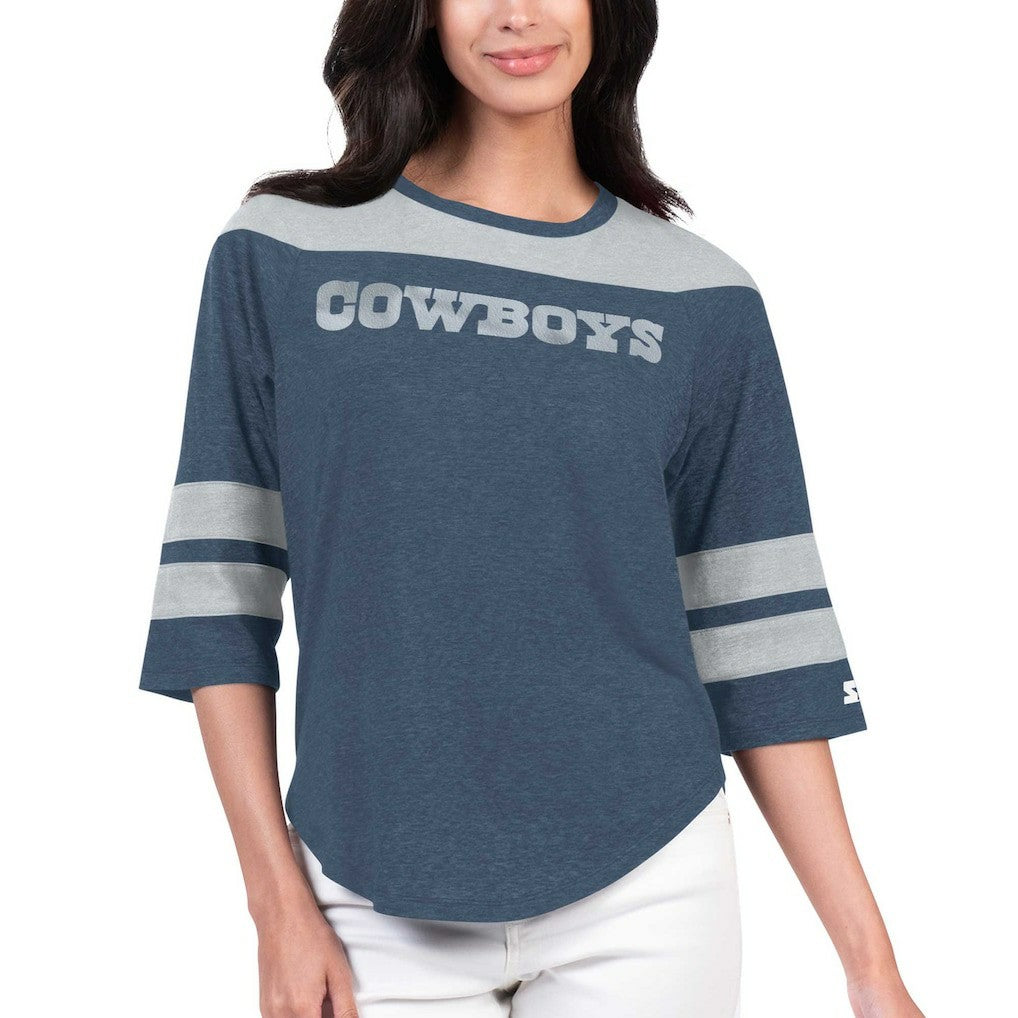 Dallas Cowboys Starter Women's Fullback Tri-Blend 3/4-Sleeve T-Shirt - Navy - NFL