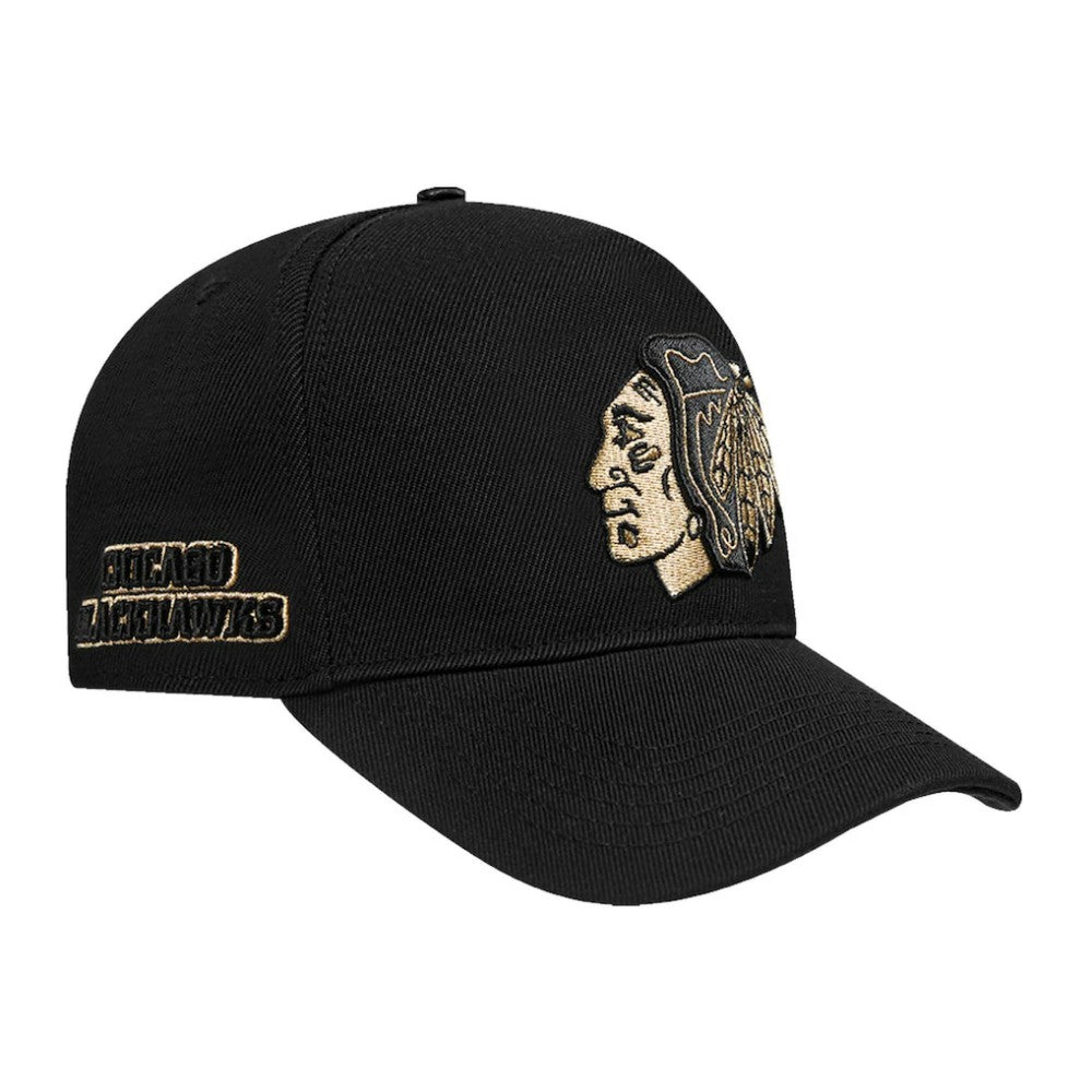 Chicago Blackhawks Pro Standard Metallic Logo Pinch Front Adjustable Hat - Black | NHL online