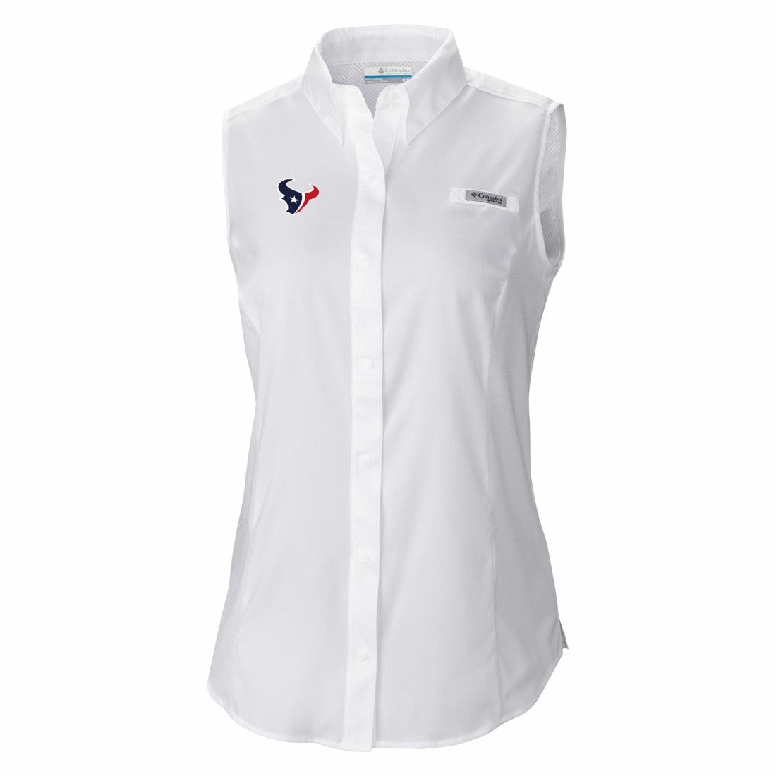 Houston Texans Women's PFG Tamiami Omni-Shade Sleeveless Button-Up Shirt - White - Columbia