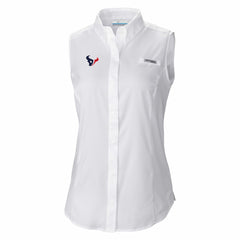 Houston Texans Women's PFG Tamiami Omni-Shade Sleeveless Button-Up Shirt - White - Columbia