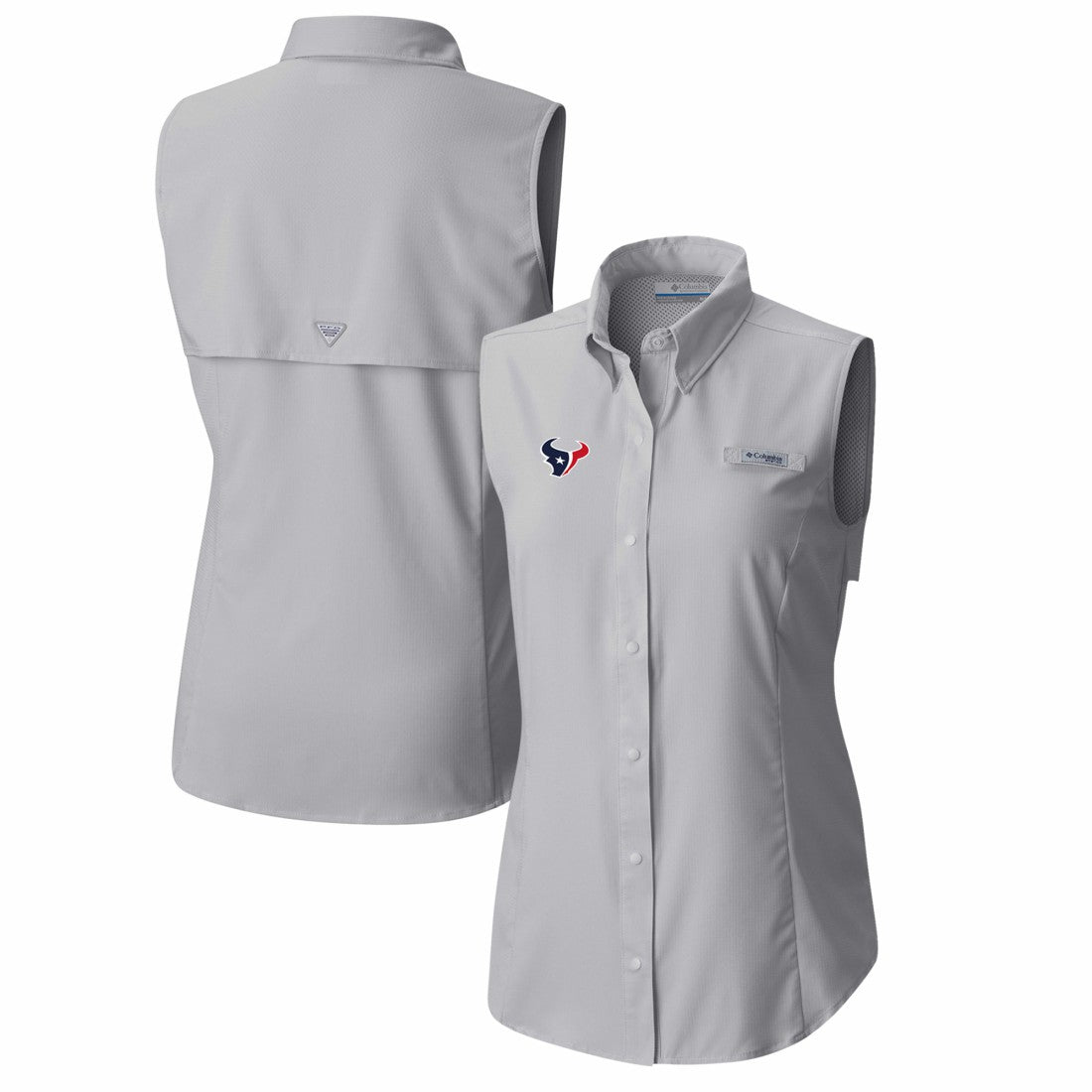Houston Texans Women's PFG Tamiami Omni-Shade Sleeveless Button-Up Shirt - Gray - Columbia