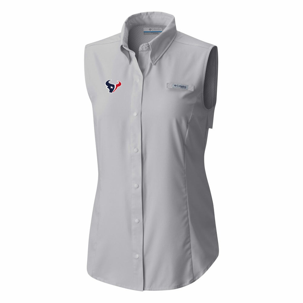Houston Texans Women's PFG Tamiami Omni-Shade Sleeveless Button-Up Shirt - Gray - Columbia