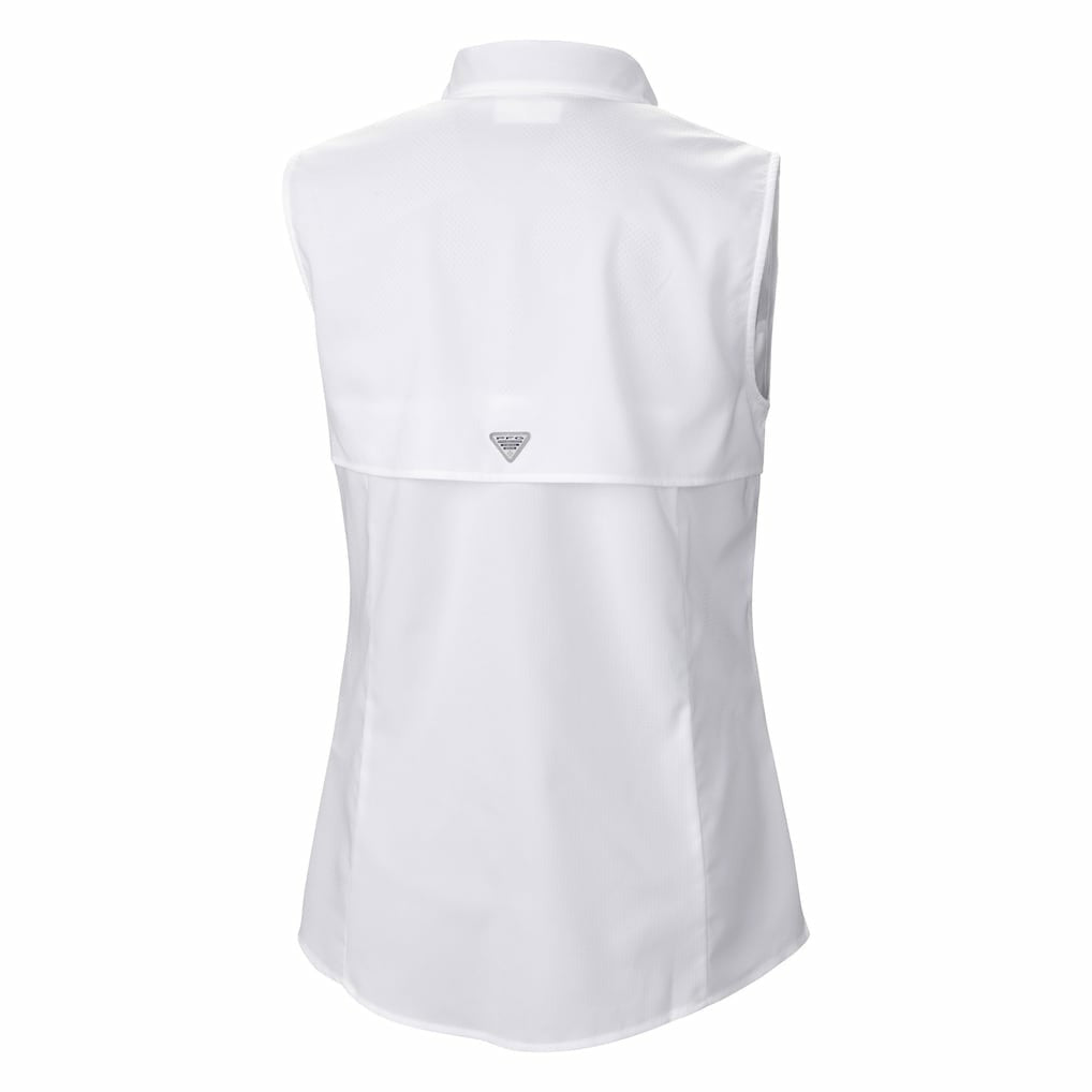 Miami Dolphins Women's PFG Tamiami Omni-Shade Sleeveless Button-Up Shirt - White - Columbia