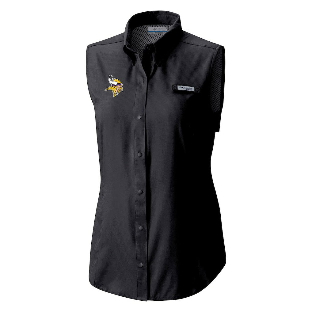 Minnesota Vikings Women's PFG Tamiami Omni-Shade Sleeveless Button-Up Shirt - Black - Columbia