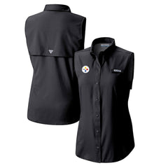 Pittsburgh Steelers Women's PFG Tamiami Omni-Shade Sleeveless Button-Up Shirt - Black - Columbia