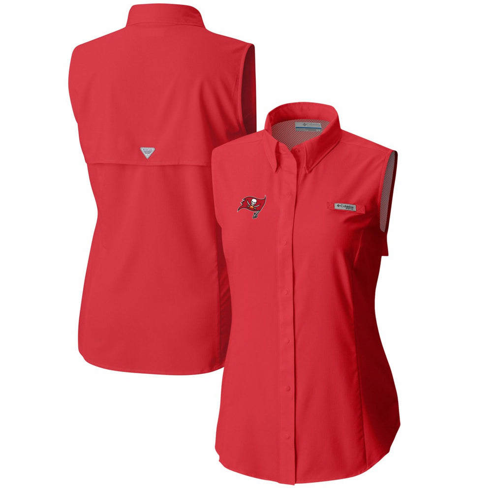 Tampa Bay Buccaneers Women's PFG Tamiami Omni-Shade Sleeveless Button-Up Shirt - Red - Columbia