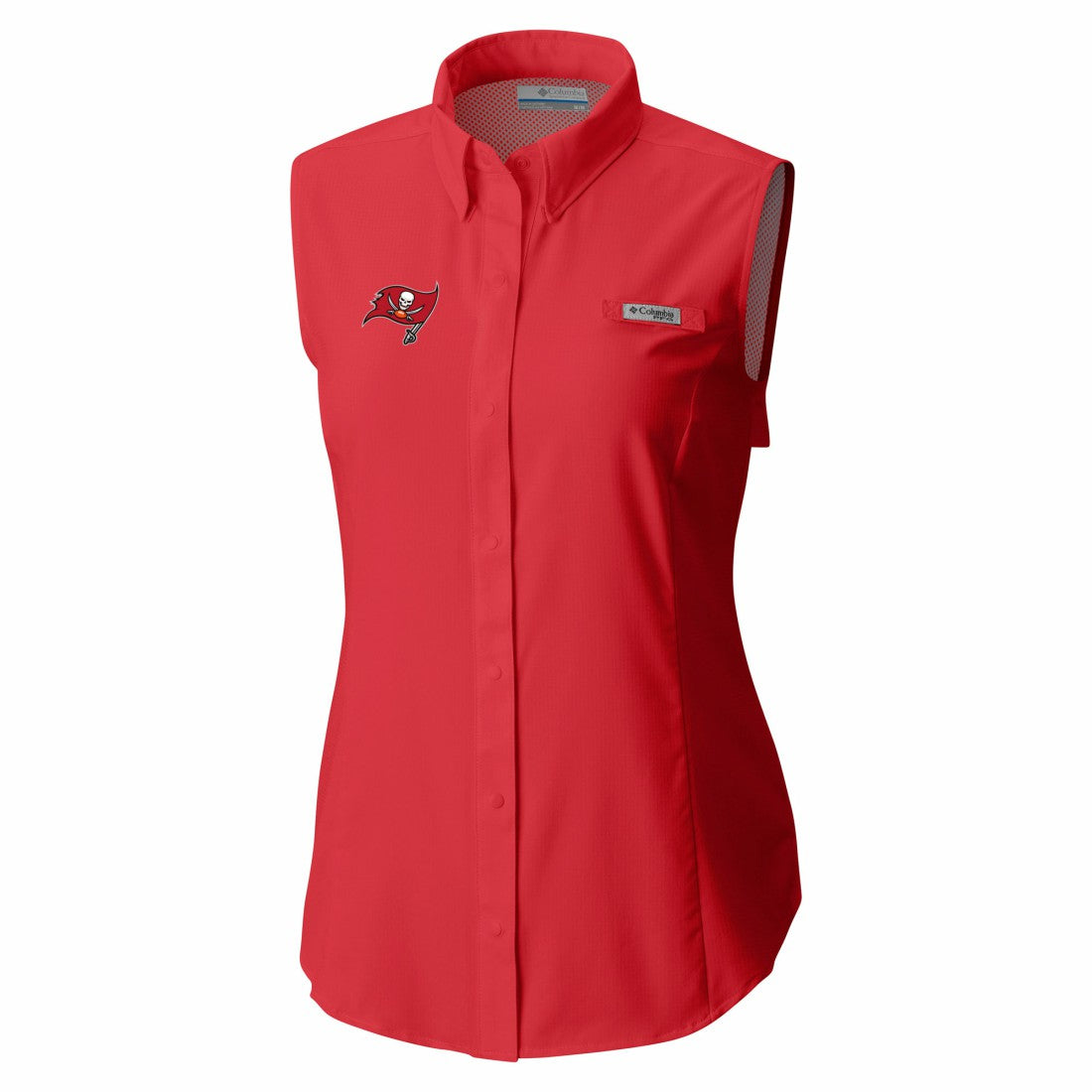 Tampa Bay Buccaneers Women's PFG Tamiami Omni-Shade Sleeveless Button-Up Shirt - Red - Columbia