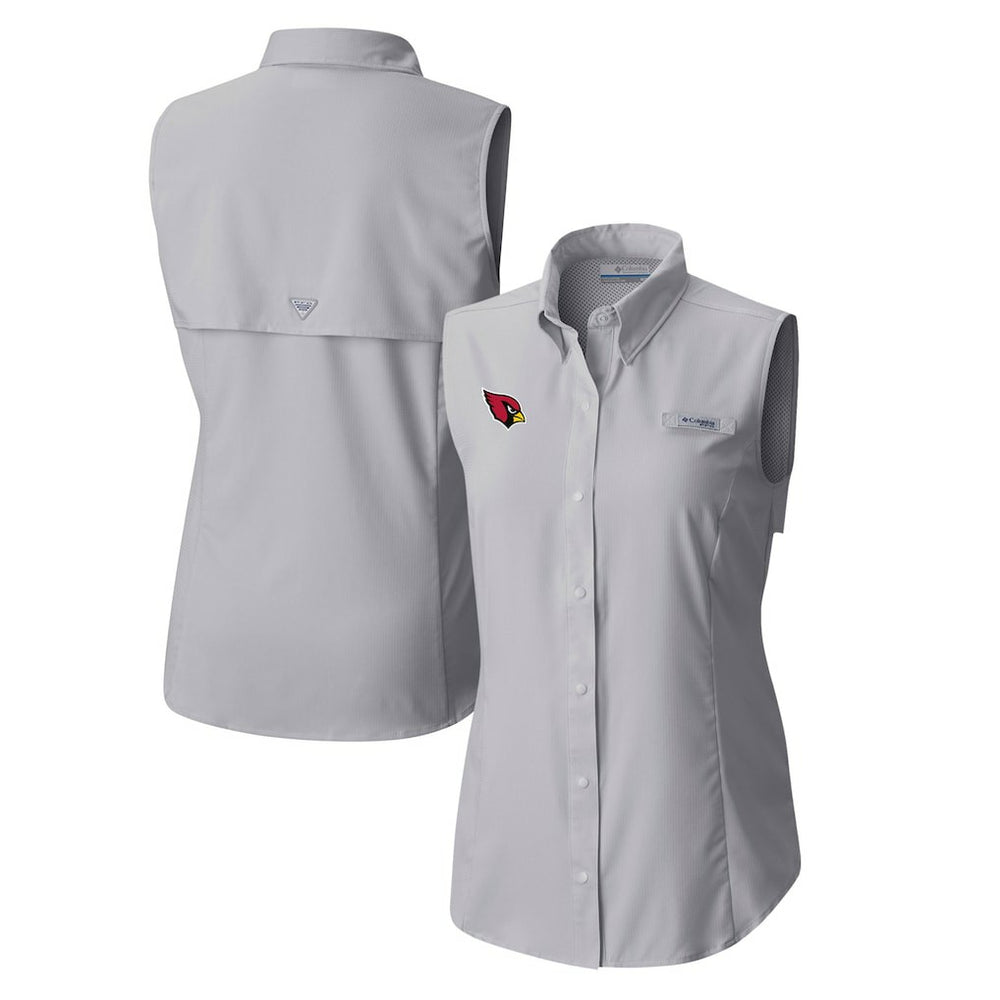 Arizona Cardinals Women's PFG Tamiami Omni-Shade Sleeveless Button-Up Shirt - Gray - Columbia