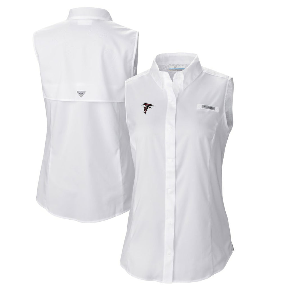 Atlanta Falcons Women's PFG Tamiami Omni-Shade Sleeveless Button-Up Shirt - White - Columbia