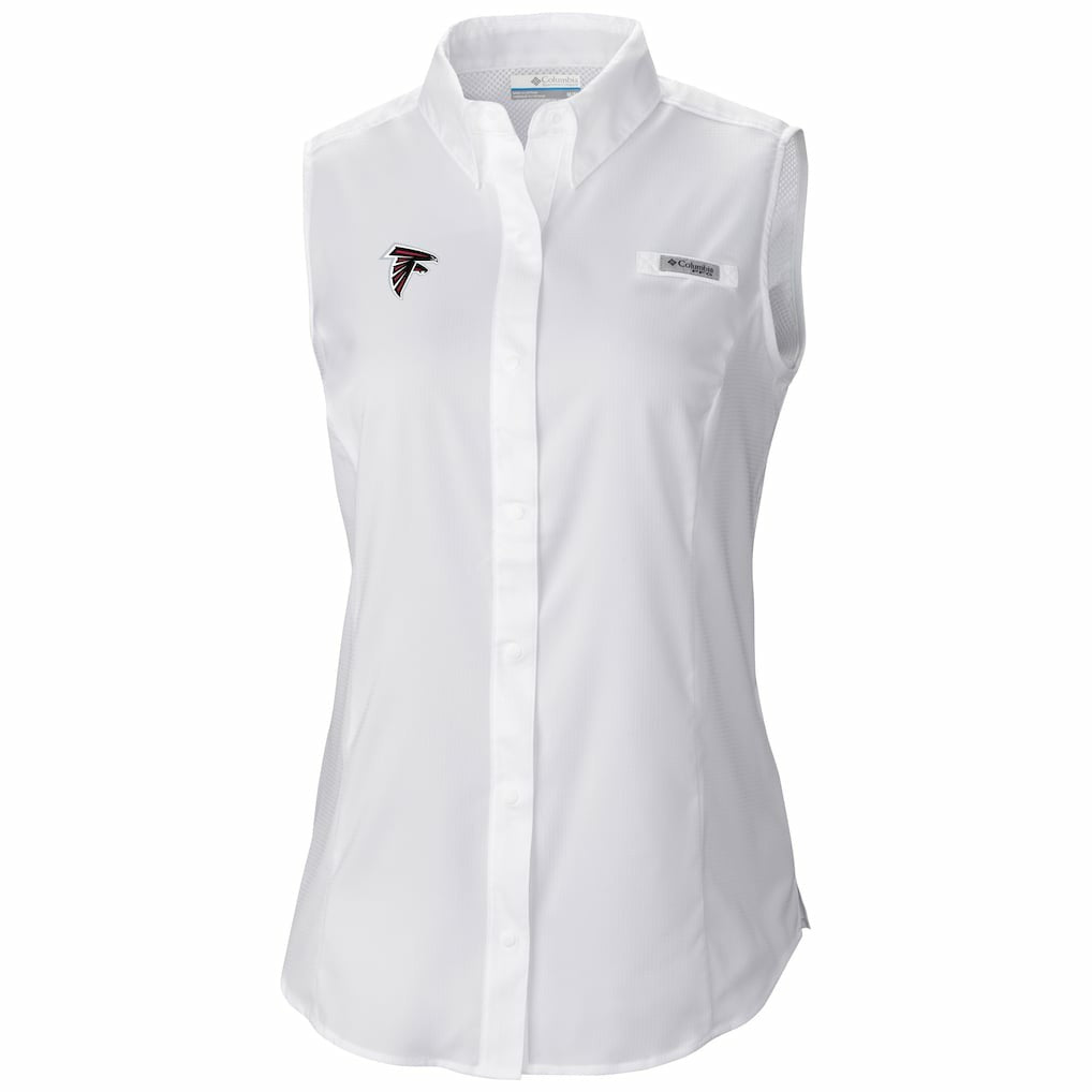Atlanta Falcons Women's PFG Tamiami Omni-Shade Sleeveless Button-Up Shirt - White - Columbia