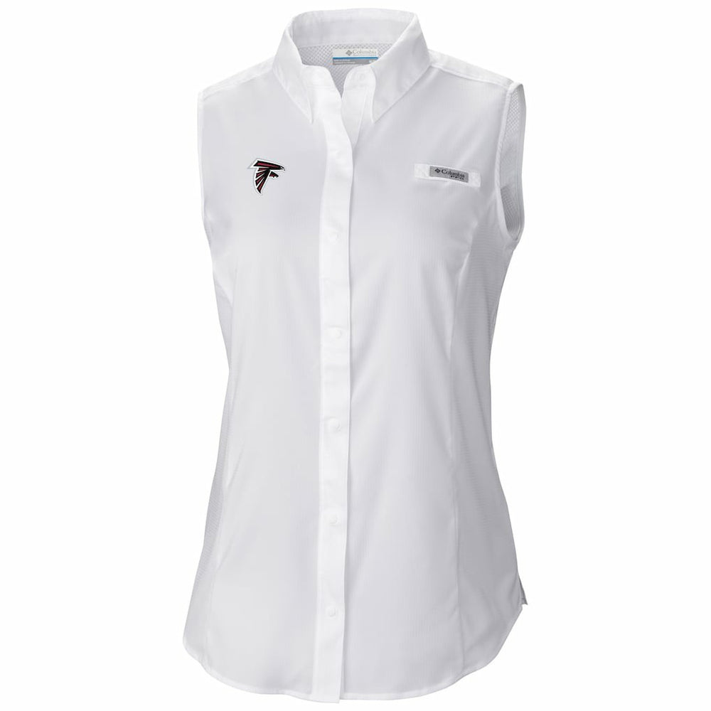 Atlanta Falcons Women's PFG Tamiami Omni-Shade Sleeveless Button-Up Shirt - White - Columbia