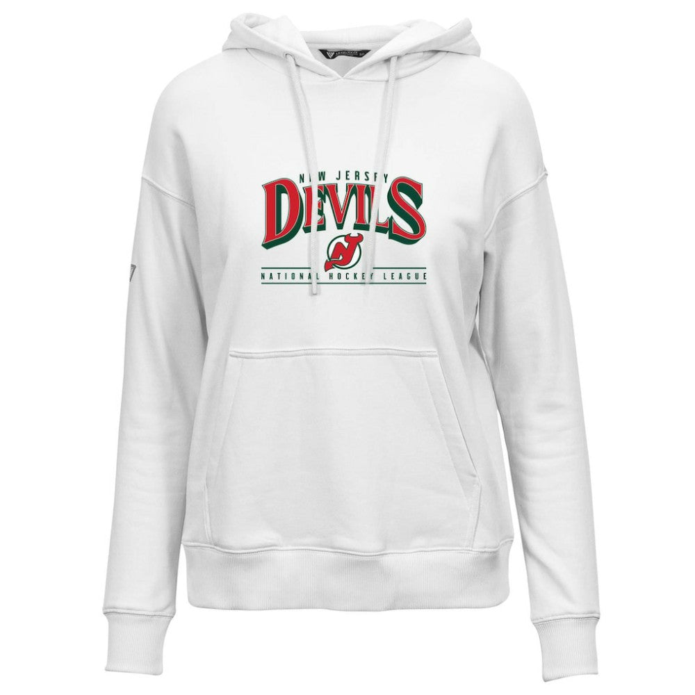 New Jersey Devils Levelwear Women's Retro Adorn Spellout Pullover Hoodie - White | NHL online