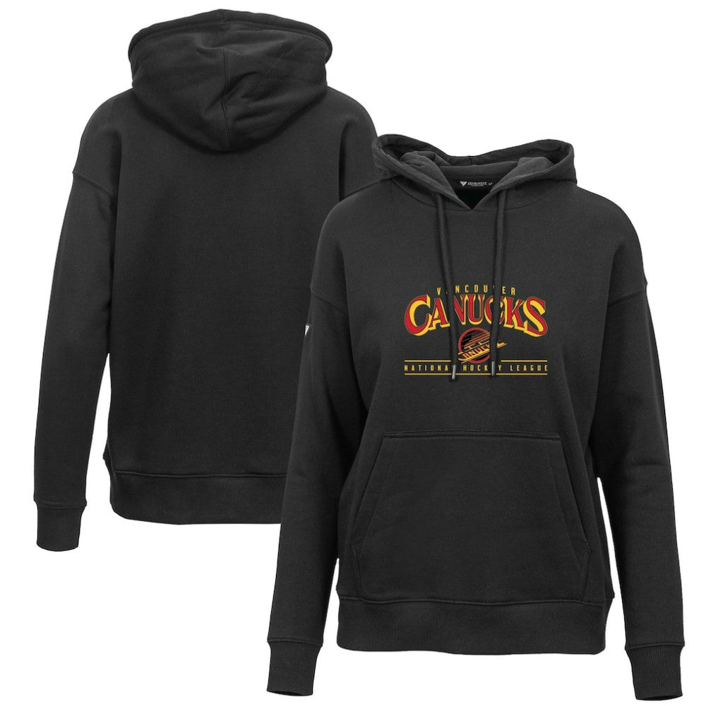 Vancouver Canucks Levelwear Women's Retro Adorn Spellout Pullover Hoodie - Black | NHL Clearance