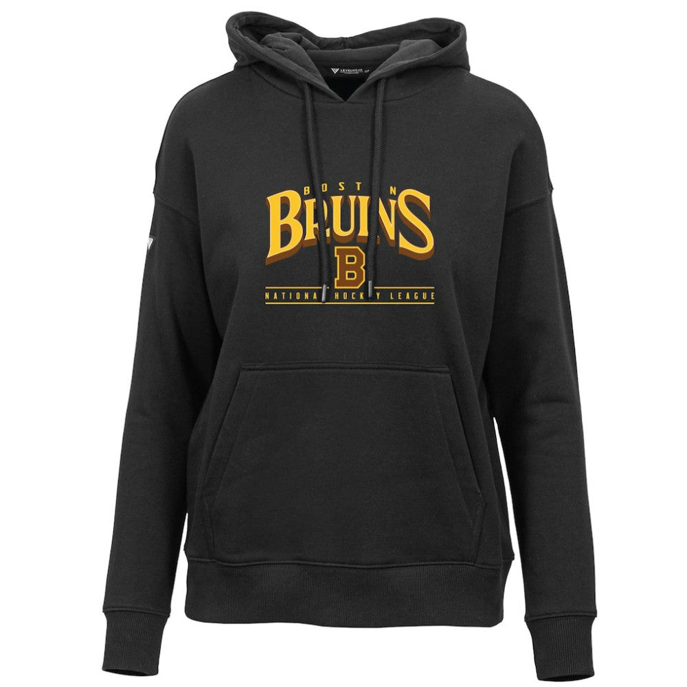 Boston Bruins Levelwear Women's Retro Adorn Spellout Pullover Hoodie - Black | NHL near me