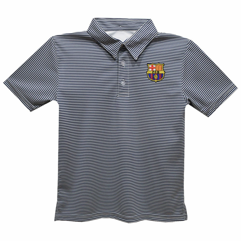 Barcelona Vive La Fete Youth Pencil Stripe Polo Navy