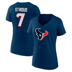 C.J. Stroud Houston Texans Women's Icon Player Name & Number V-Neck T-Shirt - Navy - Fanatics