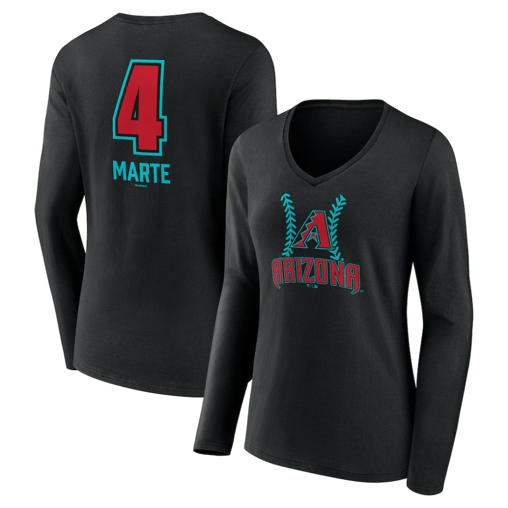 Ketel Marte Arizona Diamondbacks Women's Name & Number Fastball V-Neck Long Sleeve T-Shirt for sale