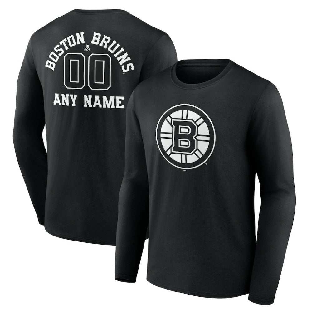 Boston Bruins Personalized Name & Number Monochrome Long Sleeve T-Shirt - Black | NHL near me