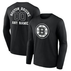 Boston Bruins Personalized Name & Number Monochrome Long Sleeve T-Shirt - Black | NHL near me