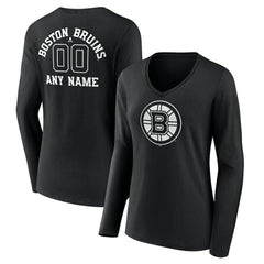 Boston Bruins Women's Personalized Name & Number Monochrome Long Sleeve V-Neck T-Shirt - Black | NHL discount